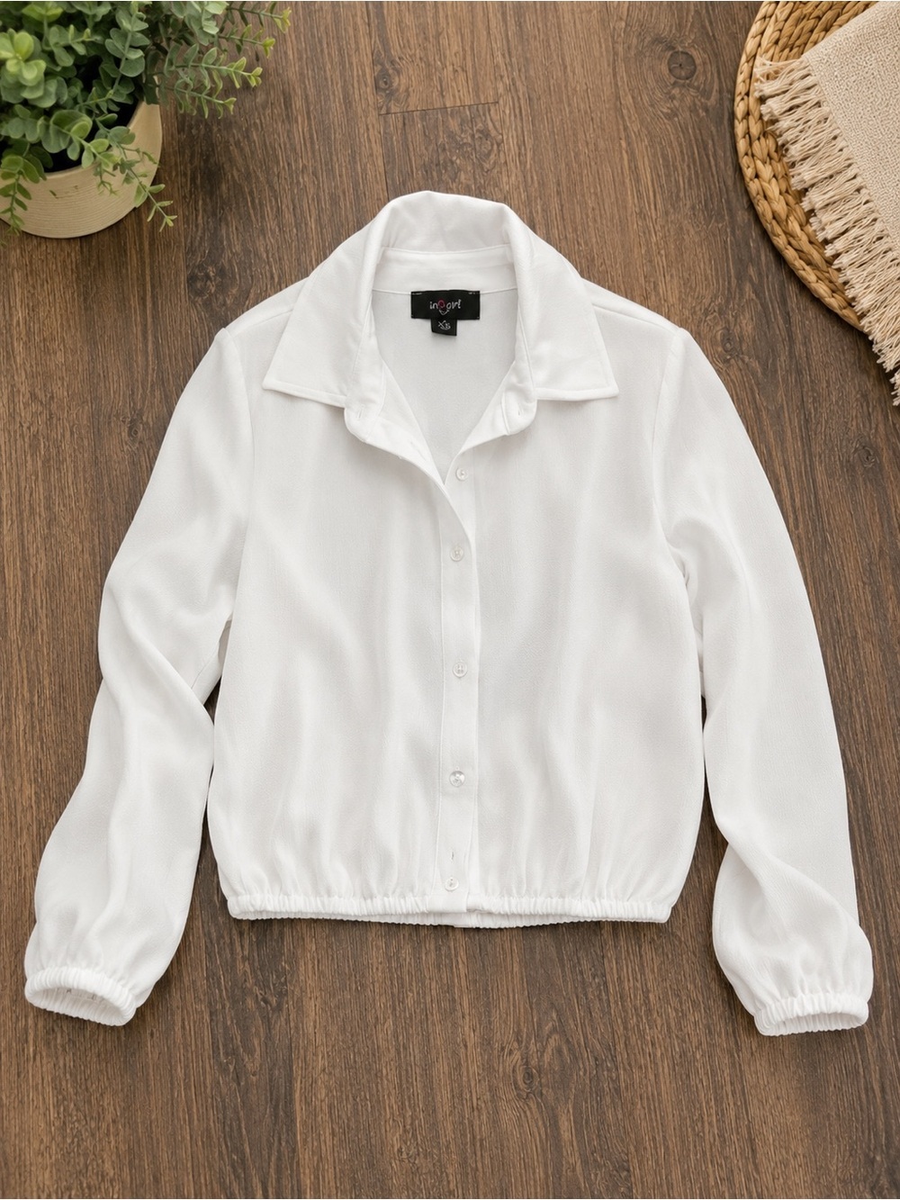 White Girls' Collared Blouse - Classic Button Front